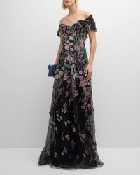 Teri Jon - Floral-Embroidered Tulle Midi Dress - Lyst