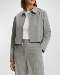 Theory - Check Wool-Blend Crop Jacket - Lyst