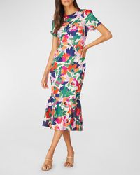 Shoshanna - Thompson Floral-Print Flounce Midi Dress - Lyst