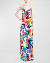 Emilio Pucci - Wavy-Print Cowl-Neck Open-Back Sleeveless Maxi Dress - Lyst