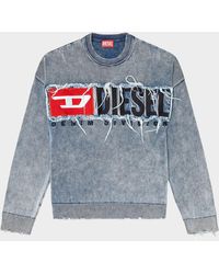 DIESEL - K-Fronzi Frayed Denim Logo Crewneck Sweater - Lyst