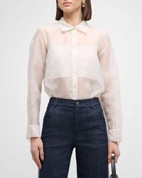 Cinq À Sept - Luna Embroidered Organza Button-front Shirt - Lyst