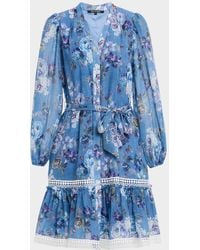 Kobi Halperin - Elisa Long-Sleeve Floral Lace-Trim Dress - Lyst