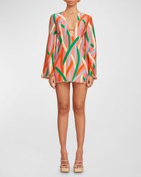 Cult Gaia - Aniya Stripe-Print Flared-Sleeve Mini Dress - Lyst