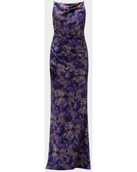 Amsale - Cowl-Neck Sleeveless Long Floral Gown - Lyst