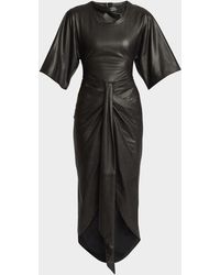 Balmain - Knotted Leather Short-Sleeve Midi Dress - Lyst