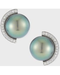 Belpearl - 18k Diamond Half-halo Pearl Stud Earrings - Lyst