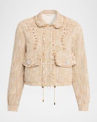 Maison Common - Embroidered Cotton Tweed Drawstring Bomber Jacket - Lyst