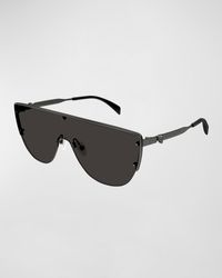 Alexander McQueen - Half-rimmed Metal Shield Sunglasses - Lyst