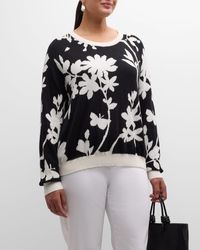 Minnie Rose - Plus Size Reversible Floral Intarsia Sweater - Lyst