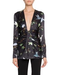 Altuzarra Kahn Birds Deep V-neck Blouse - Black