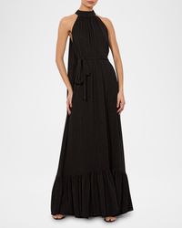 long black fitted maxi dress Orla Feather-Cuff Maxi Dress