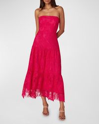 Shoshanna - Strapless Tiered Floral Lace Midi Dress - Lyst