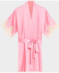 Christine Lingerie - Gazebo Lace-Cuff Short Silk Robe - Lyst