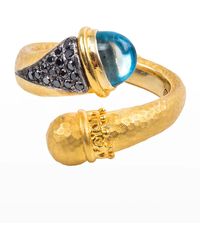 Konstantino - 18k Swiss Blue Topaz Bypass Ring W/ Black Diamonds, Size 7 - Lyst