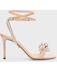 Mach & Mach - Crystal Embellished Leather Double Bow Sandals - Lyst