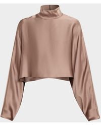 LAPOINTE - Satin Long-Sleeve Caftan Crop Top - Lyst