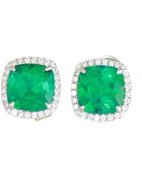Frederic Sage - 18k White Gold Cushion Lab-created Emerald & Diamond Halo Stud Earrings - Lyst