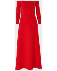 Carolina Herrera - Gathered Off-The-Shoulder 3/4-Sleeve Midi Dress - Lyst