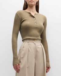 Vince - Cashmere And Silk Ribbed Henley Shirt - Lyst