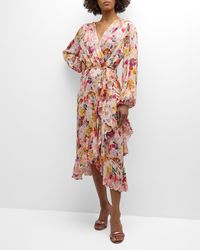 Tahari - The Charlotte Floral-Print Faux-Wrap Midi Dress - Lyst