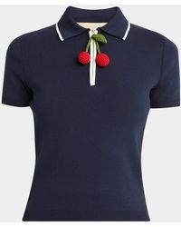 Valentino Garavani - Crochet Cherry Short-Sleeve Cotton Polo Shirt - Lyst