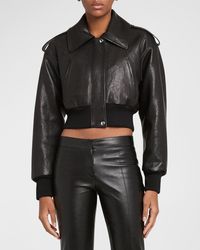 Alexander McQueen - Cropped Leather Aviator Bomber Jacket - Lyst