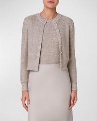 Akris - Linen-Blend Short Knit Cardigan With Sequins - Lyst