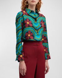 La DoubleJ - Boy Flower And Wave Print Button-down Silk Shirt - Lyst