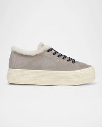 Veronica Beard - Truett Shearling-Lined Suede Platform Sneakers - Lyst