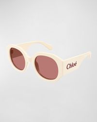 Chloé - Logo Acetate Round Sunglasses - Lyst