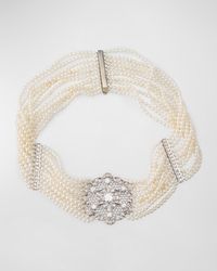 NM Estate - Estate Art Deco Platinum 11-Strand Pearl Choker Necklace With Diamonds - Lyst