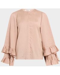 Dorothee Schumacher - Soft Stripes Ruffle Viscose-Silk Blouse - Lyst