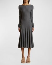 Khaite - Dany V-Back Wool Midi Dress - Lyst