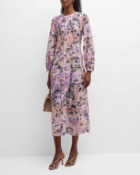 Misook - Pleated Crepe De Chine Floral-print Maxi Dress - Lyst