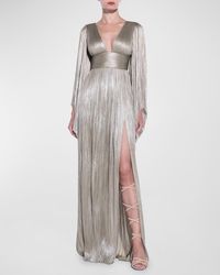 Maria Lucia Hohan - Harlow Plunging Long-Sleeve Backless Slit Plisse Gown - Lyst