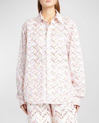 Missoni - Chevron Broderie Anglaise Long-Sleeve Collared Shirt - Lyst