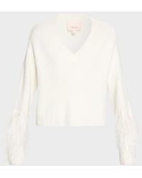 Cinq À Sept - Brianne Feather-Trim V-Neck Sweater - Lyst