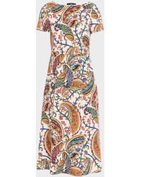 Etro - Paisley-Print Short-Sleeve A-Line Midi Dress - Lyst
