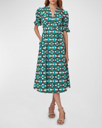 Diane von Furstenberg - Erica Geometric-Print Puff-Sleeve Midi Dress - Lyst