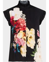 Tahari - The Chloe Floral-Print Ruffle Top - Lyst