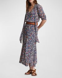 Polo Ralph Lauren - Floral Tie-neck Georgette Midi Dress - Lyst
