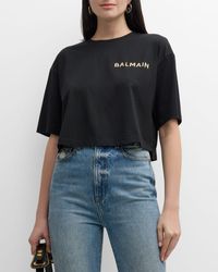 Balmain - Laminated Cropped Logo T-Shirt - Lyst