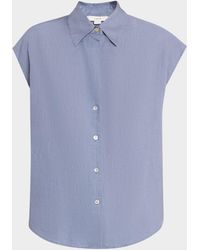Vince - Cap-Sleeve Linen Button-Front Blouse - Lyst