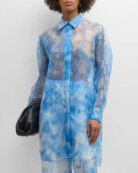 Lafayette 148 New York - Oversized Floral-Print Organza Tunic Blouse - Lyst