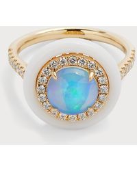 David Kord - 18k Yellow Gold Ring With Round Opal, Diamonds And White Frame, 0.99tcw, Size 7 - Lyst