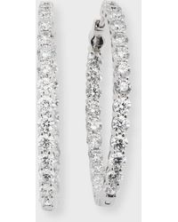Neiman Marcus - 18k White Gold Round Diamond Gh/si Medium Hoop Earrings - Lyst