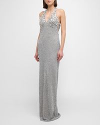 Pamella Roland - Beaded Halter Gown With Crystal Embellishment - Lyst
