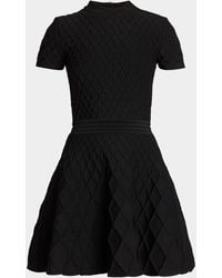 Balmain - Short-Sleeve Diamond Compact Knit Mini Dress - Lyst