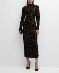 Lela Rose - Floral Jacquard Knit Mock-Neck Long-Sleeve Midi Dress - Lyst